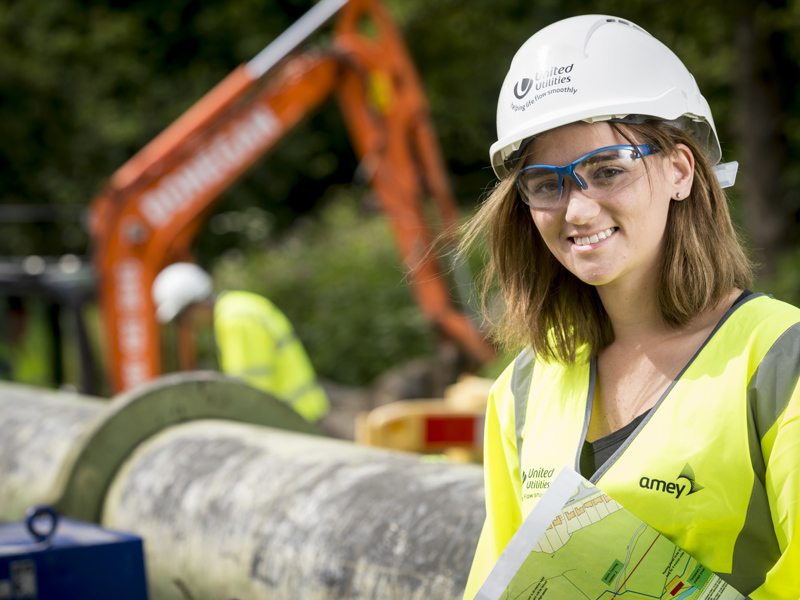 Image of an Amey employee on a construction site.