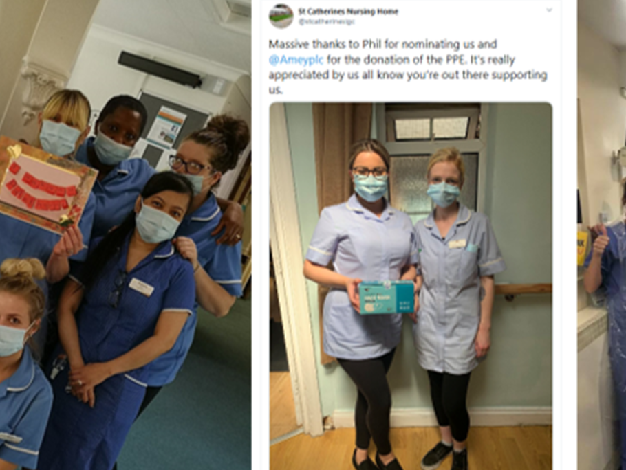Side by side images of social media posts of donated PPE