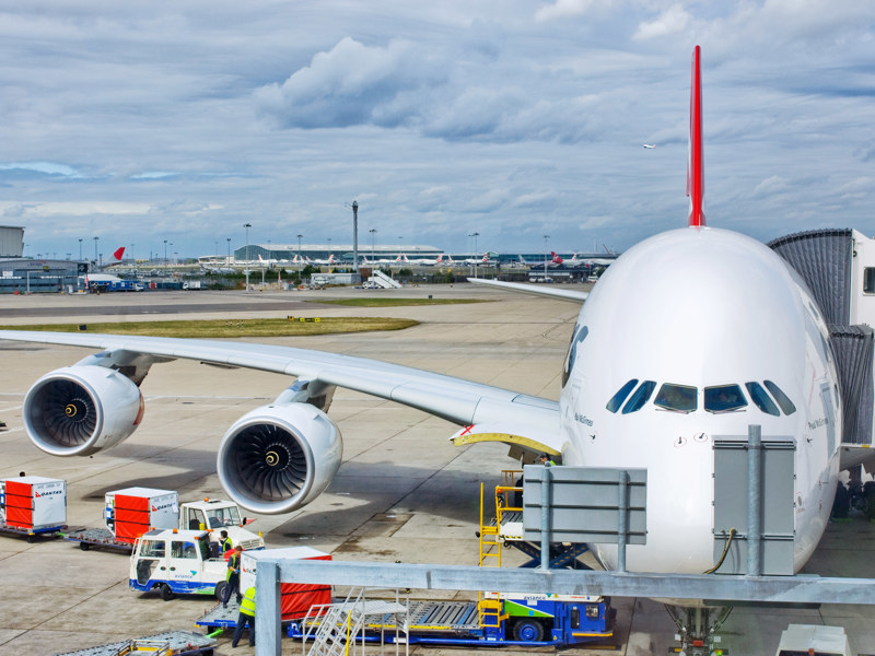 Image of a plane on Heathrow terminal 4 runway.