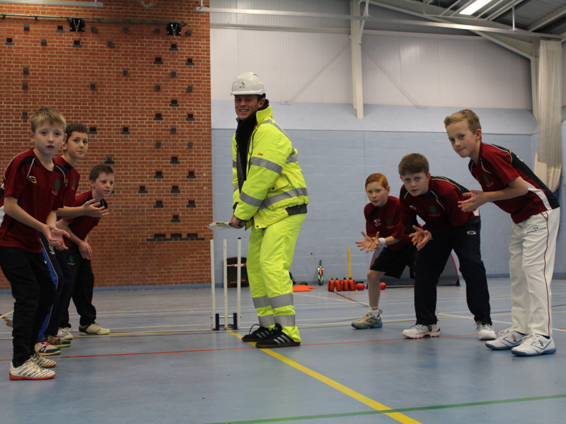 Image of Amey employees in PPE with Hants, Fair Oak cricket team.