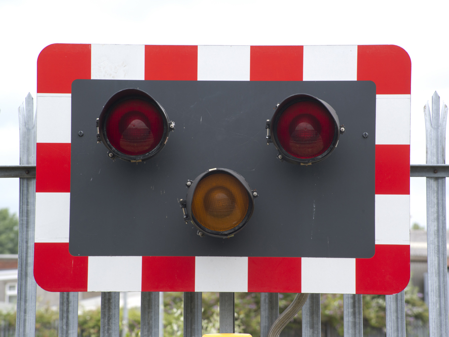 Up close image of rail traffic control lights