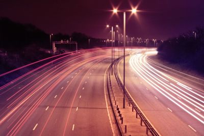 LED streetlights on a main road at night