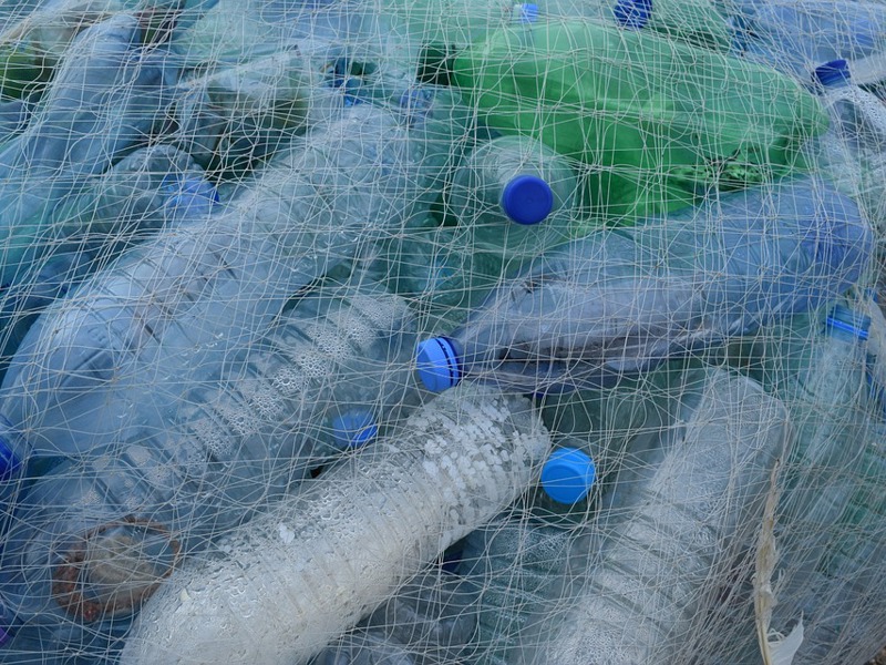 Image of plastic bottles in a net
