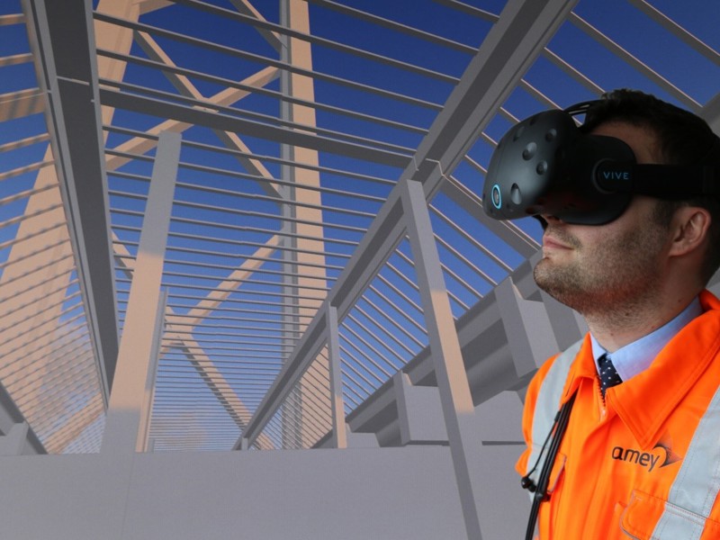 Amey employee wearing a virtual reality kit.