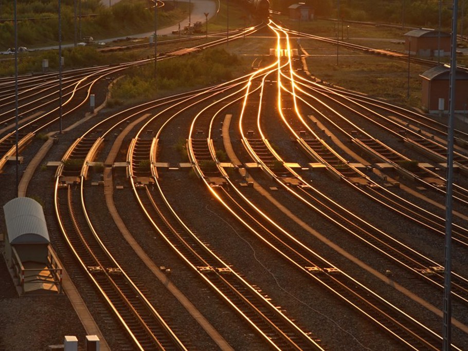 Rail track image at sunset