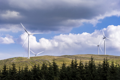 Wind turbines on a hill