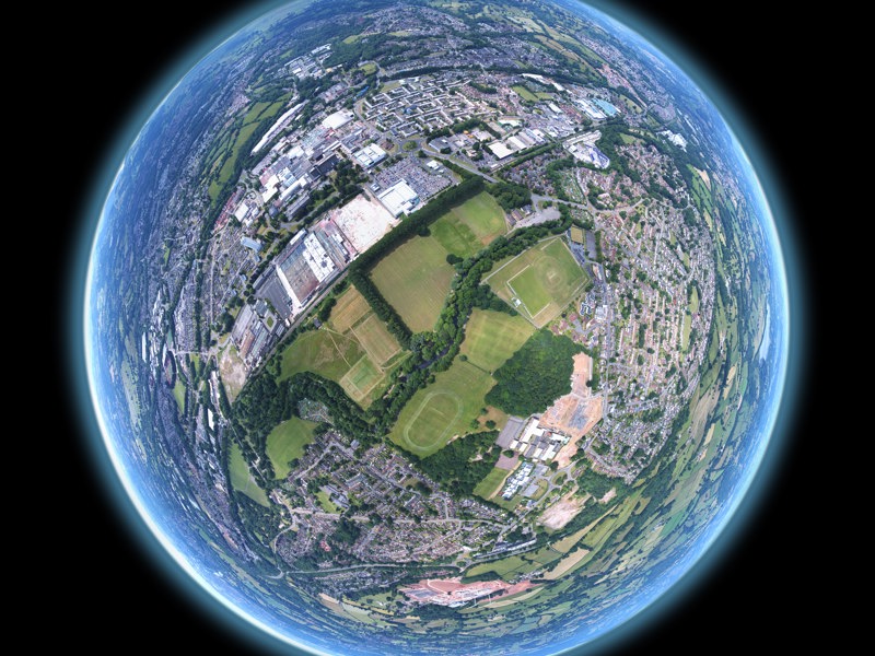ariel view of land in a globe.
