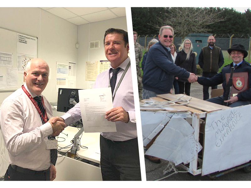Side by side image of Amey employees receiving certificates.