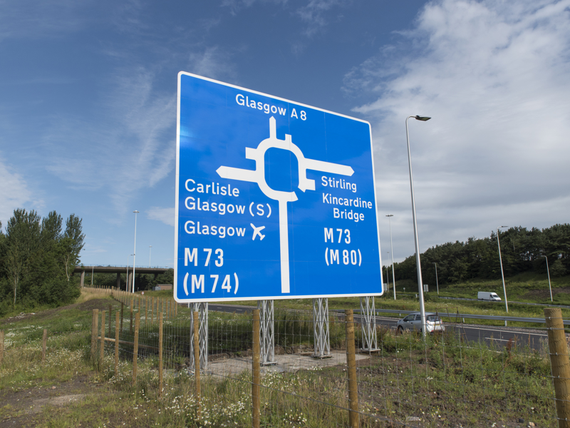 Image of Glasgow A8 roundabout road sign.