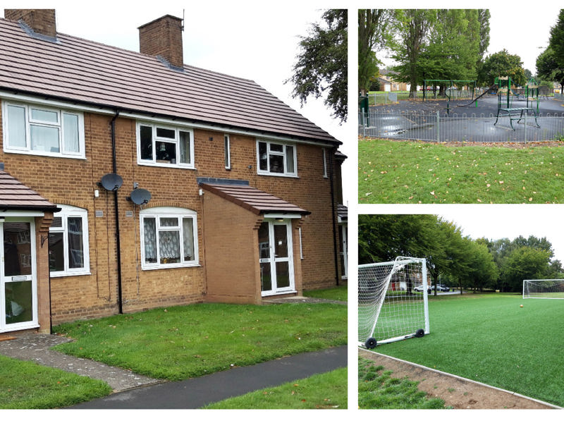 Images of refurbished house, park and football field at Gamecock barracks.