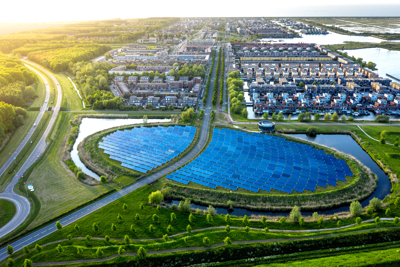 arial view of solar panels 