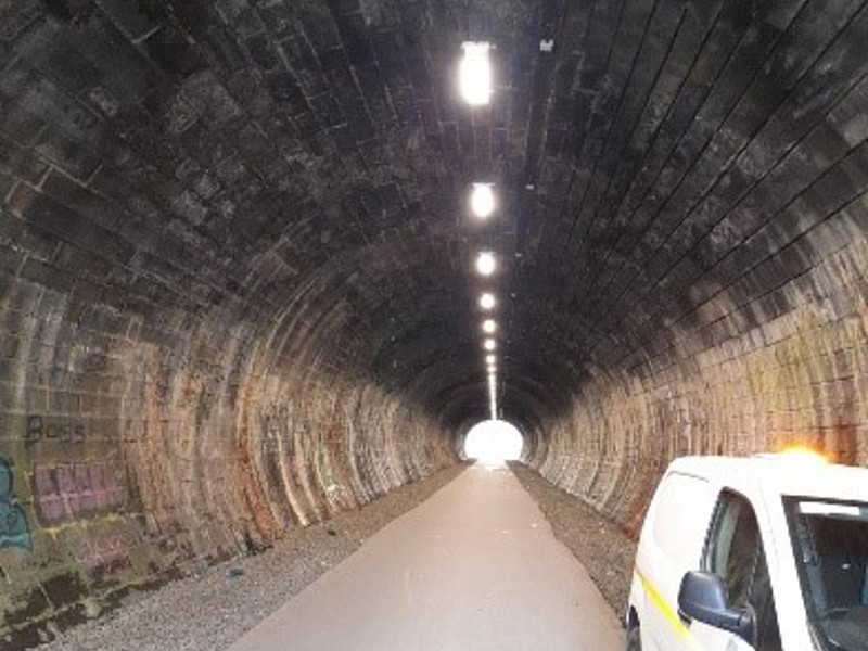 Image of new street lighting within a tunnel in Edinburgh. 