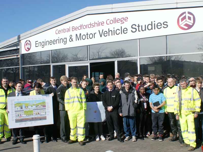 Amey employees celebrating its partnership with Bedfordshire College.