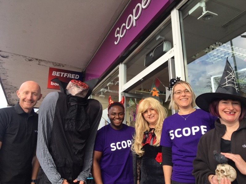 Image of Amey and Scope personnel wearing Halloween costumes.